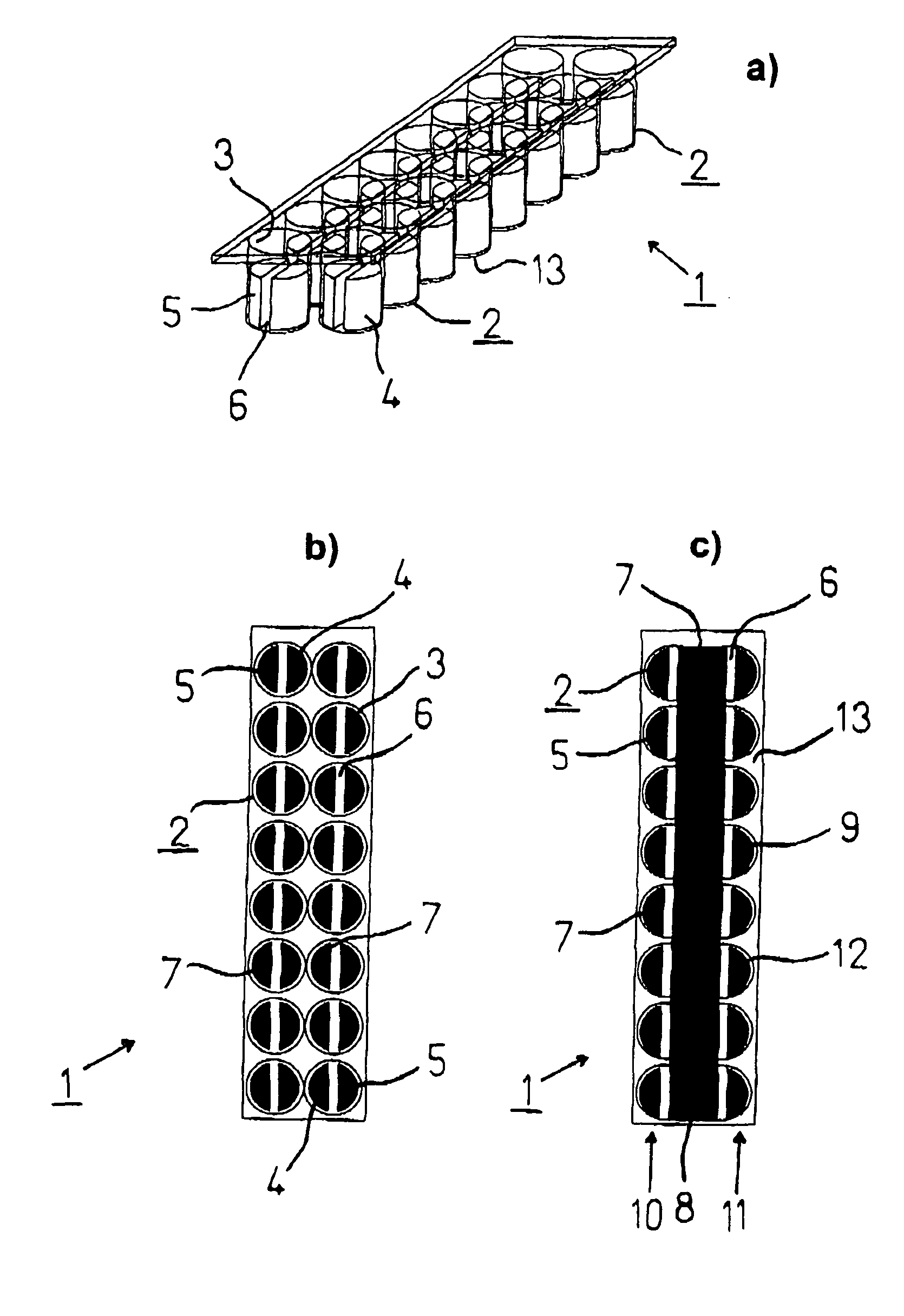 Container and device for generating electric fields in different chambers