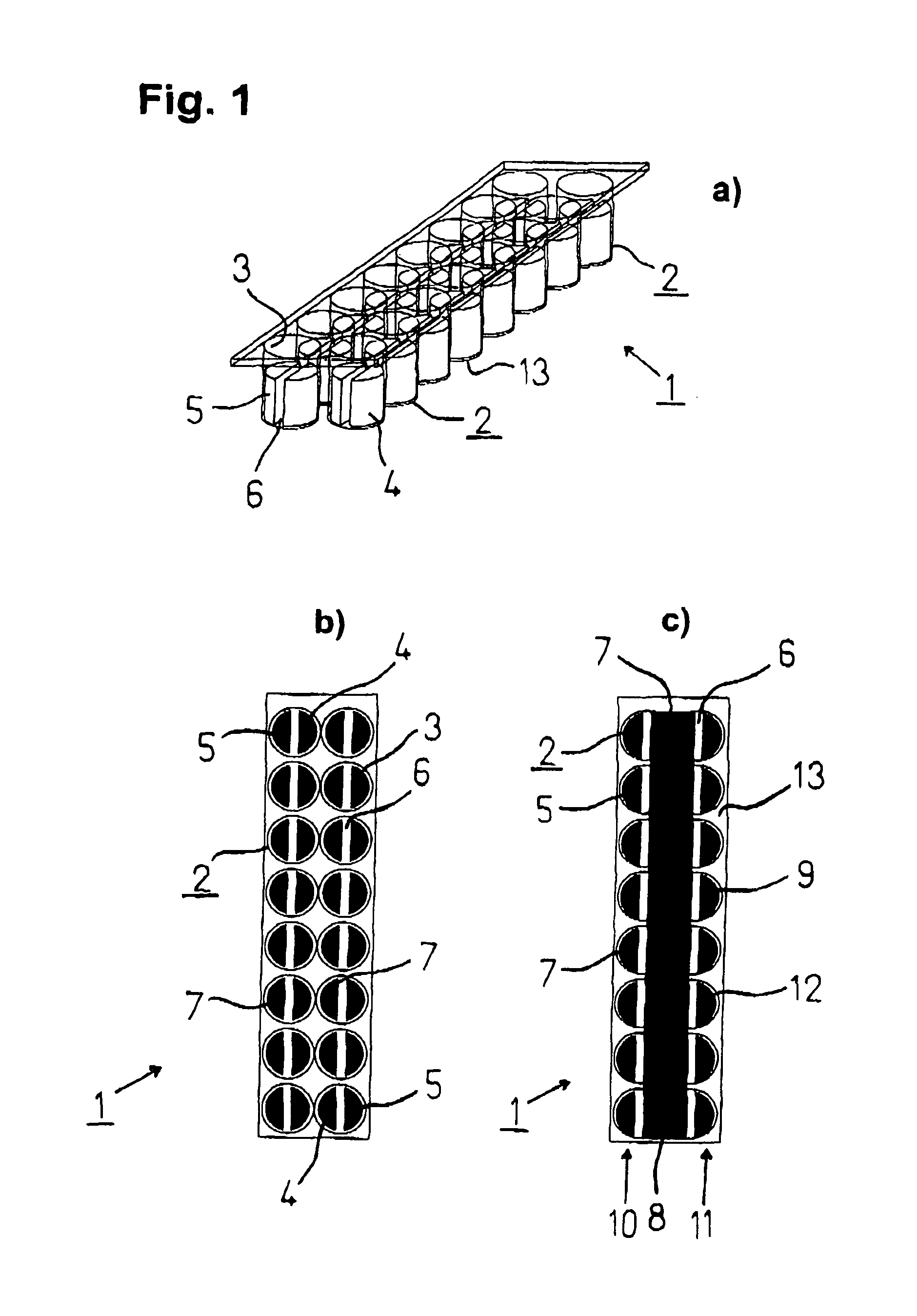 Container and device for generating electric fields in different chambers