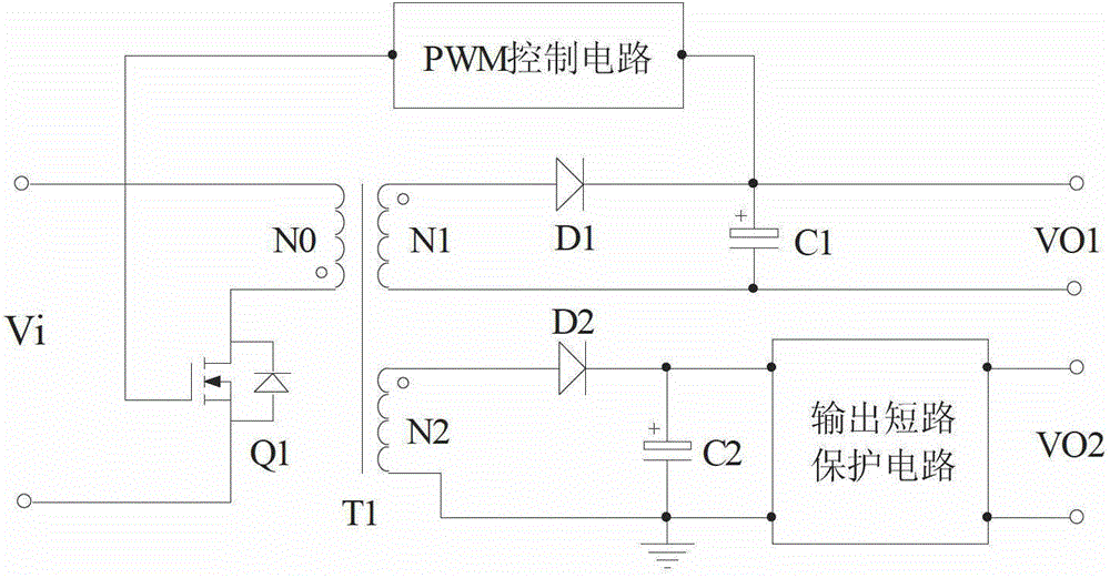 Multi-path output flyback power supply with output short-circuit protection function and protection method