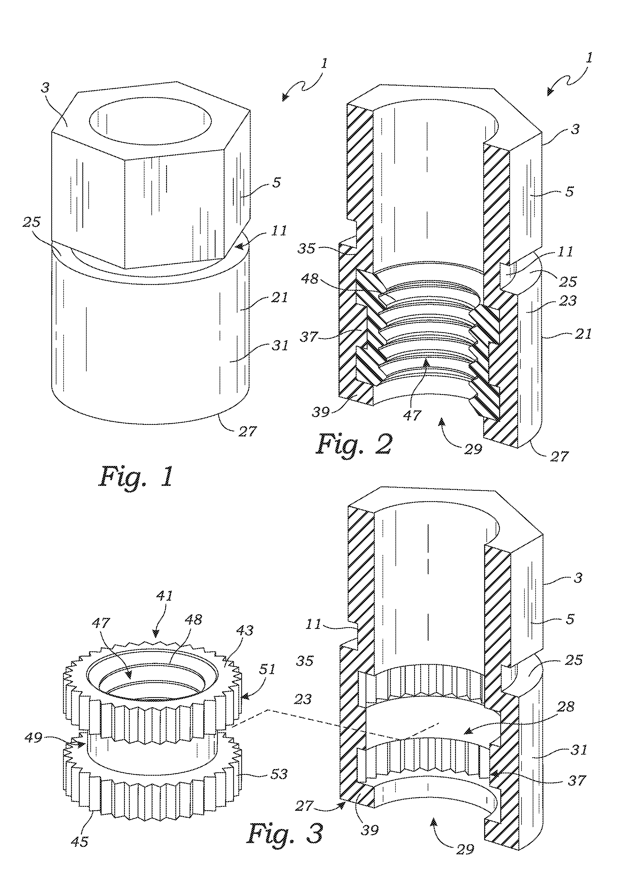 Hybrid composite-metal breakaway nut fastener