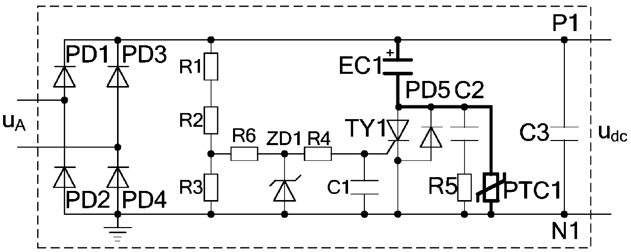 Automatic soft power-on rectifying circuit