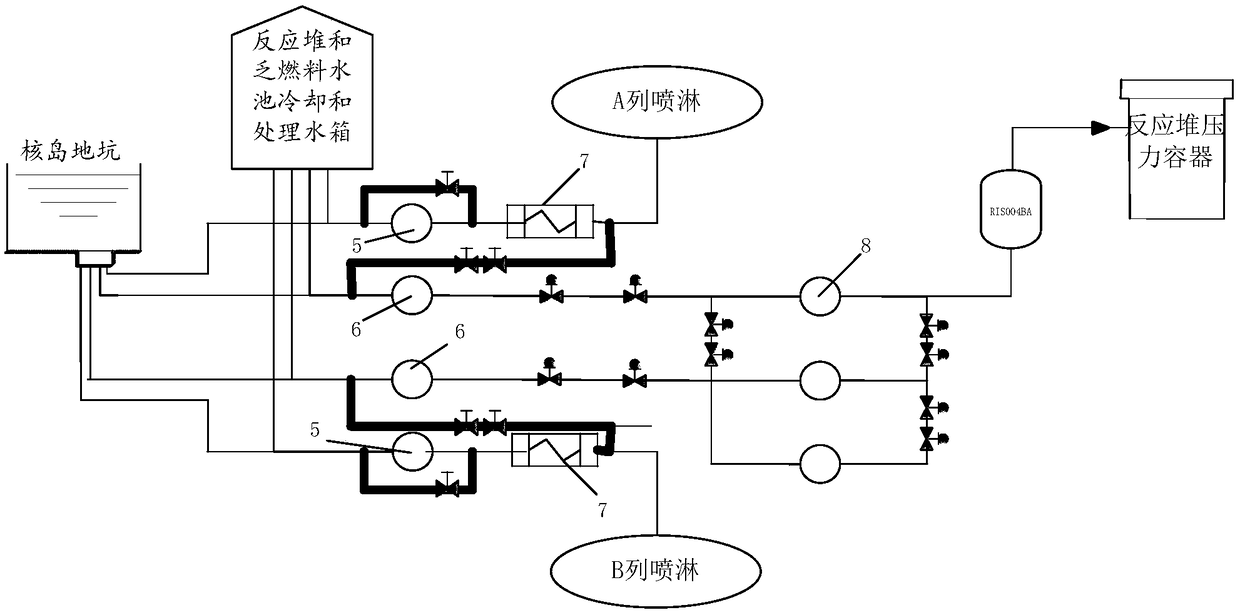 Safety injection and containment spray mutual standby pipeline system of nuclear power station and verification method on basis of safety injection and containment spray mutual standby pipeline system