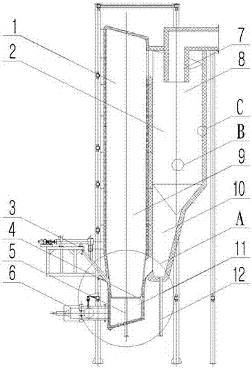 Heat storage fluidized combustion furnace for treating VOCs waste gas adsorbing solid waste