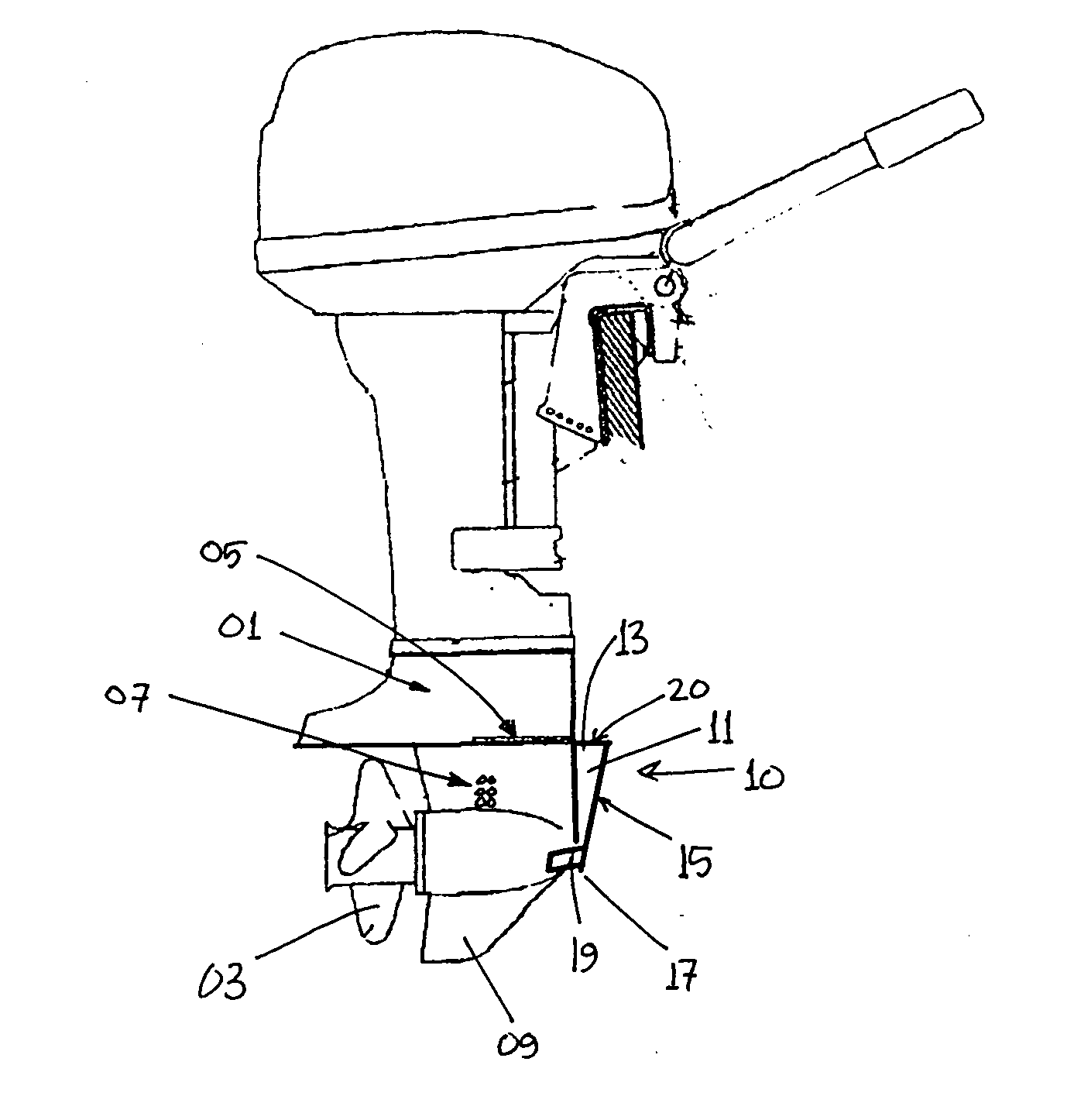 Weed deflector for an outboard motor water intake