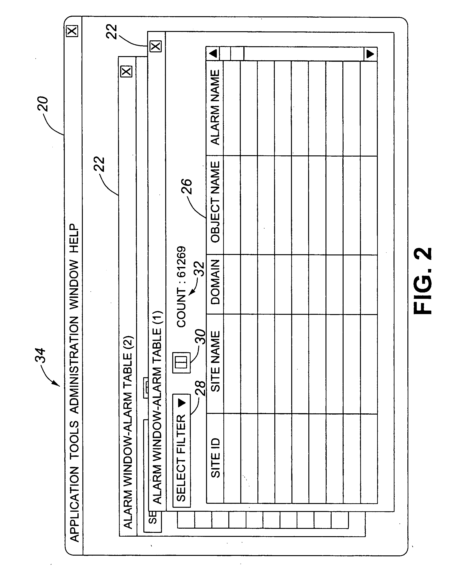 Multiple displays of large dynamic alarm windows