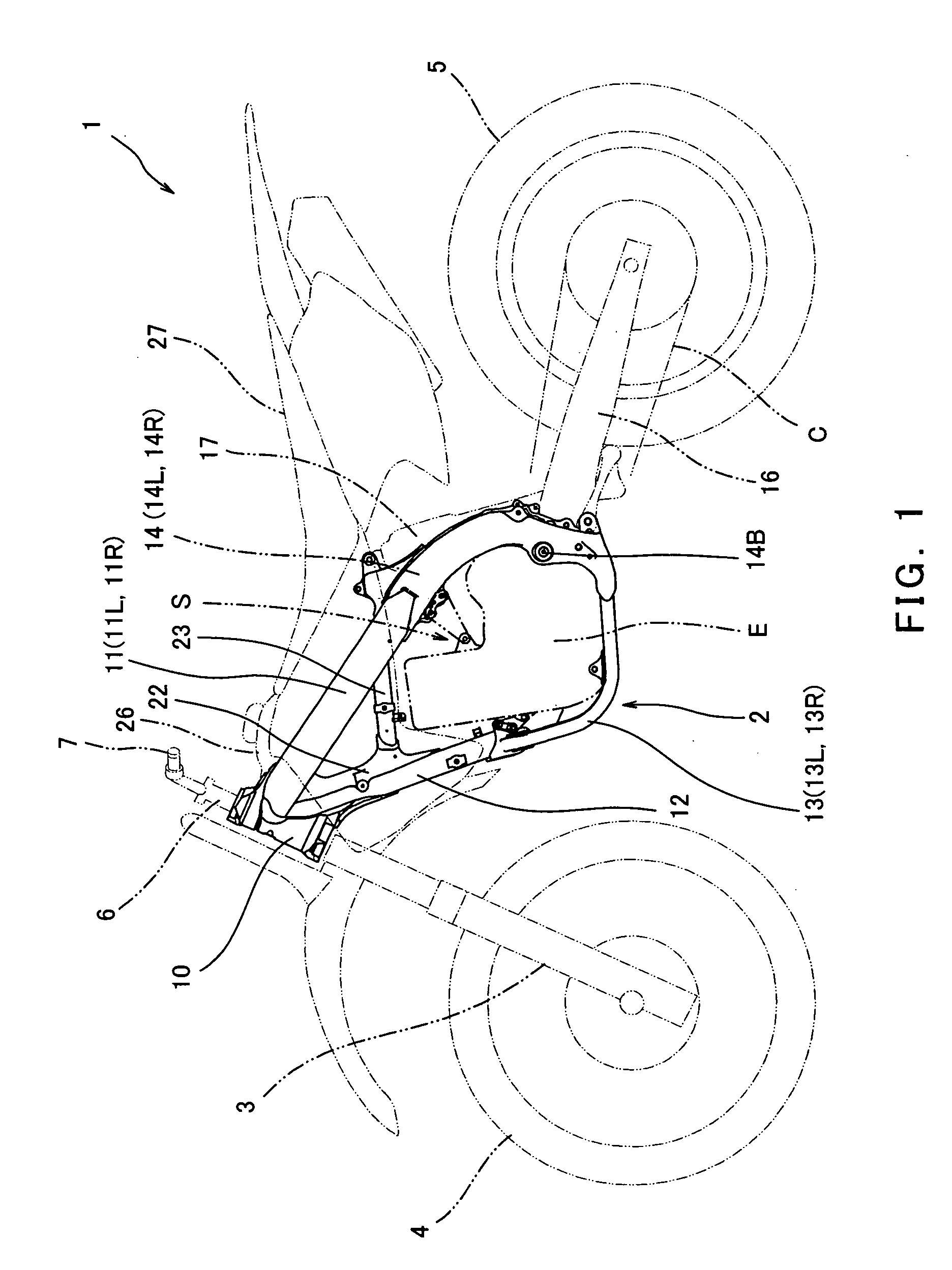 Frame of motorcycle and engine bracket