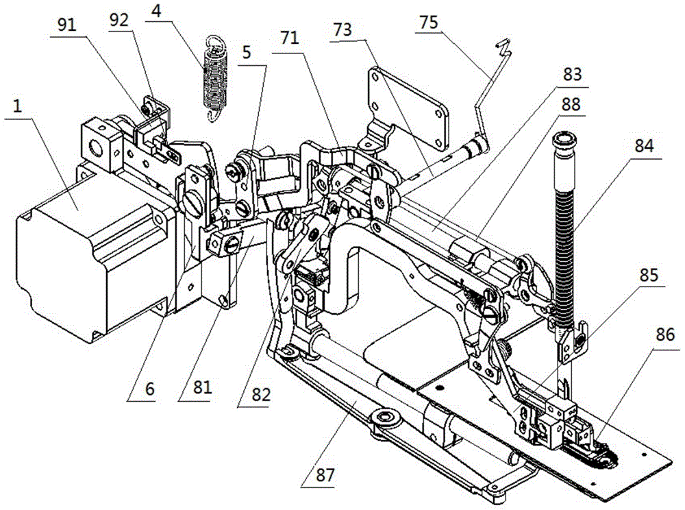 Driving mechanism for thread sewing and presser foot lifting thread-scissoring and buttonholing machine