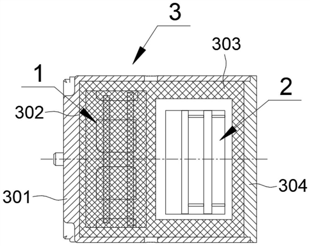 Data chain device suitable for high overload impact environment, and potting method thereof