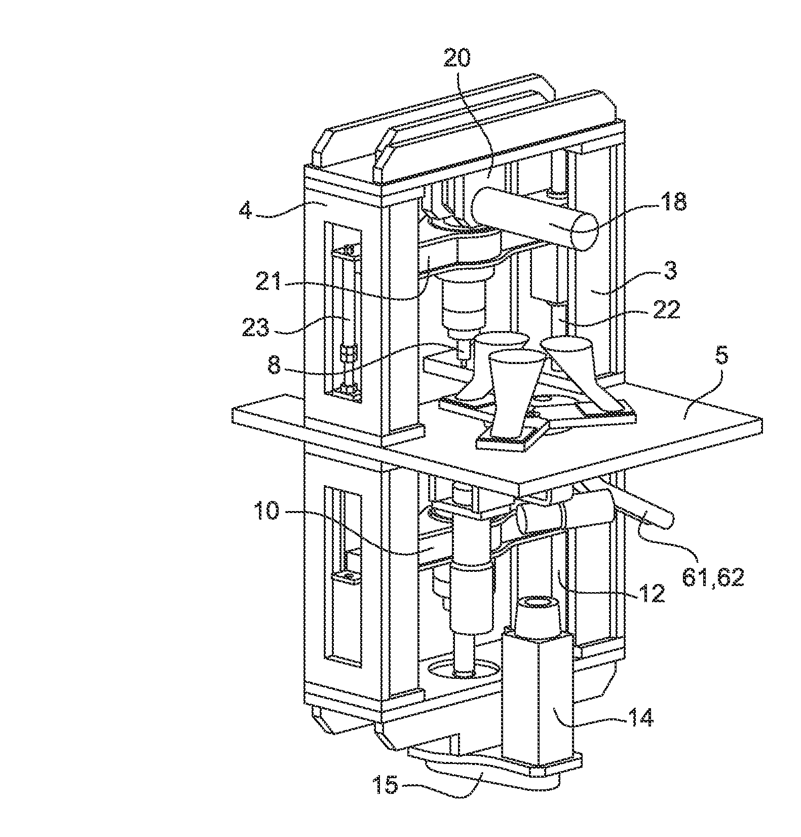 Facility for producing a solid product using one or more powder materials