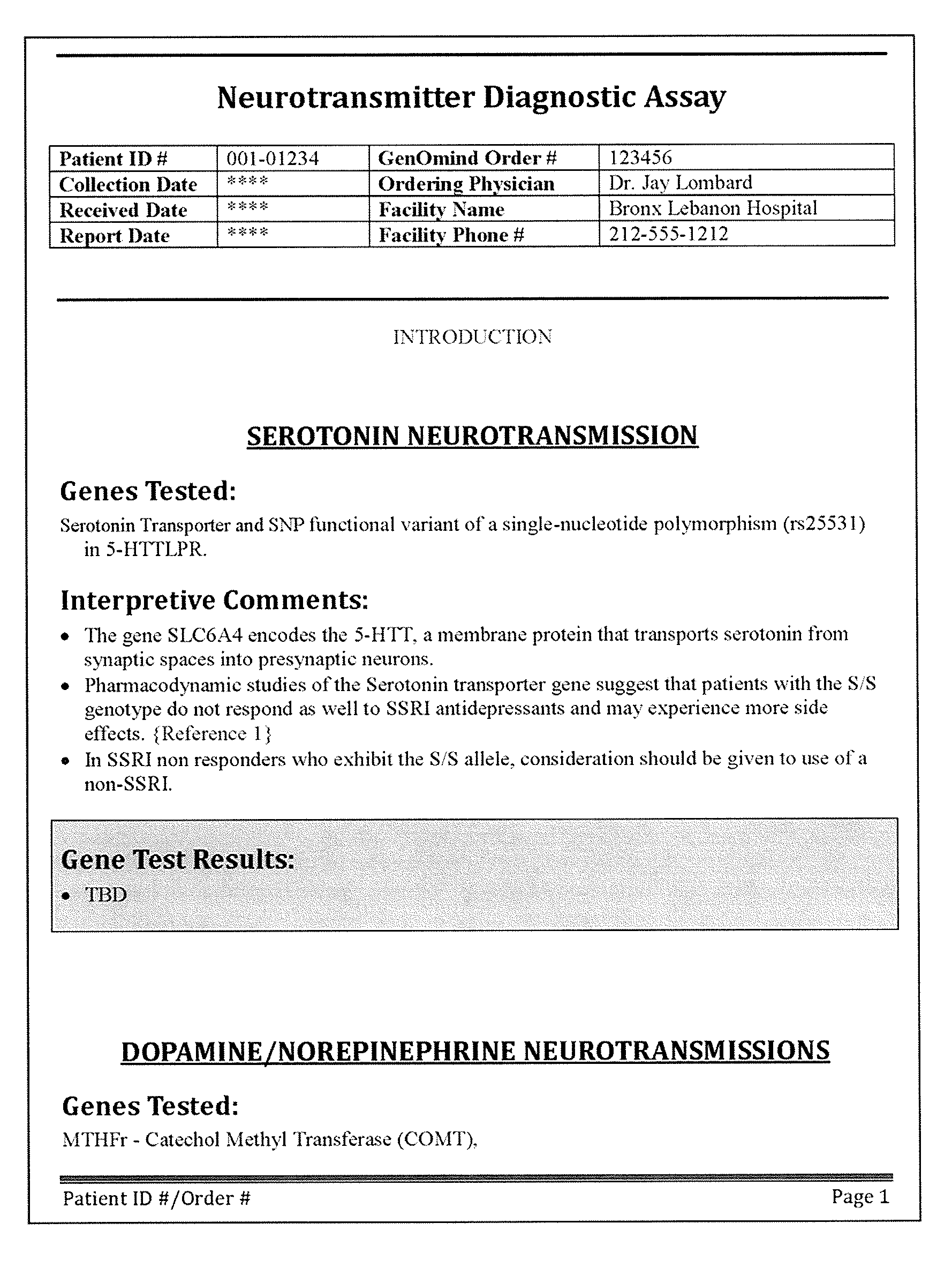 Neuropsychiatric test reports