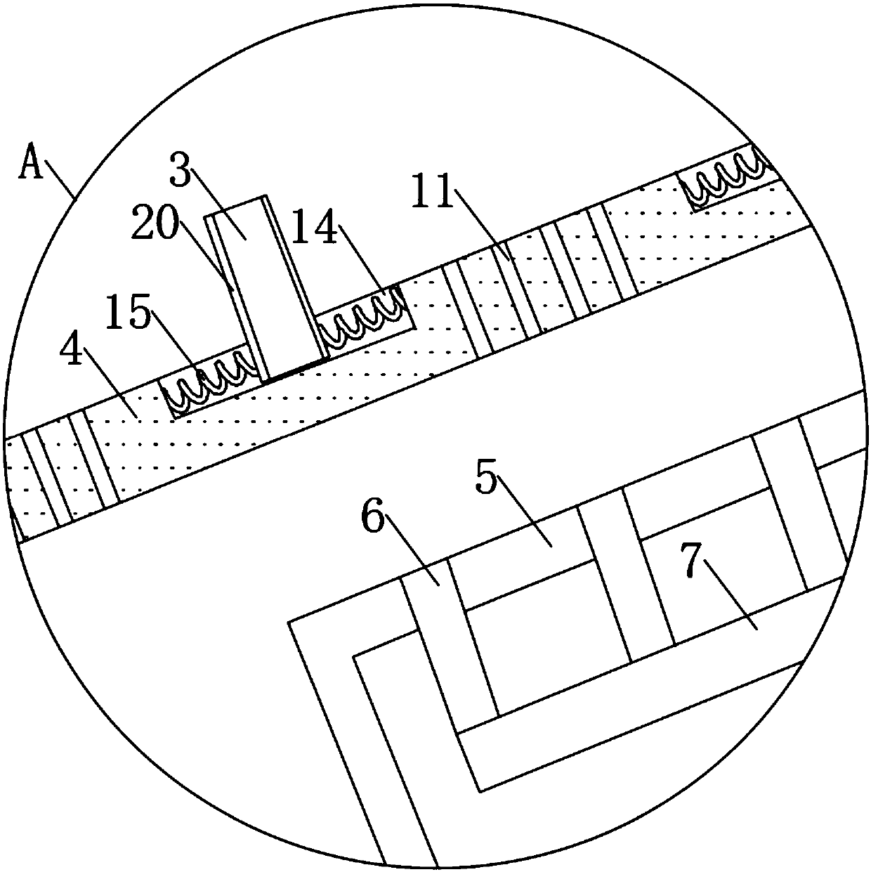 Discharging device for preventing clamping and for fastening buckles