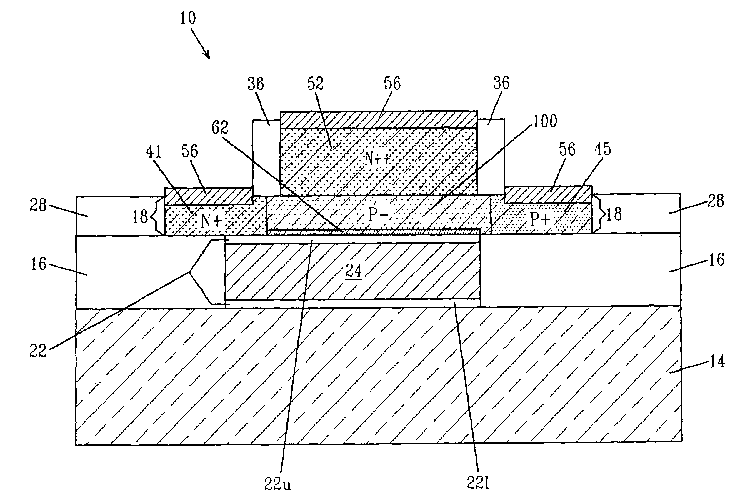 Ultra-thin SOI vertical bipolar transistors with an inversion collector on thin-buried oxide (BOX) for low substrate-bias operation and methods thereof