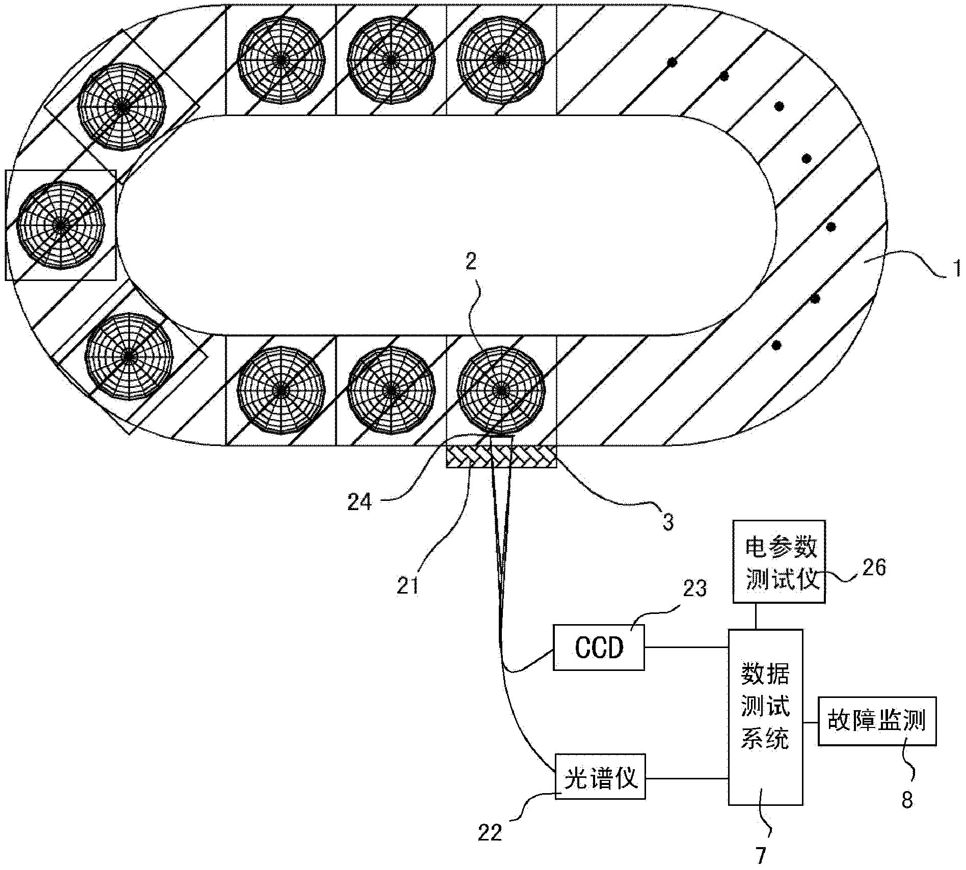 Online detection system for single-capped electrodeless fluorescent lamps