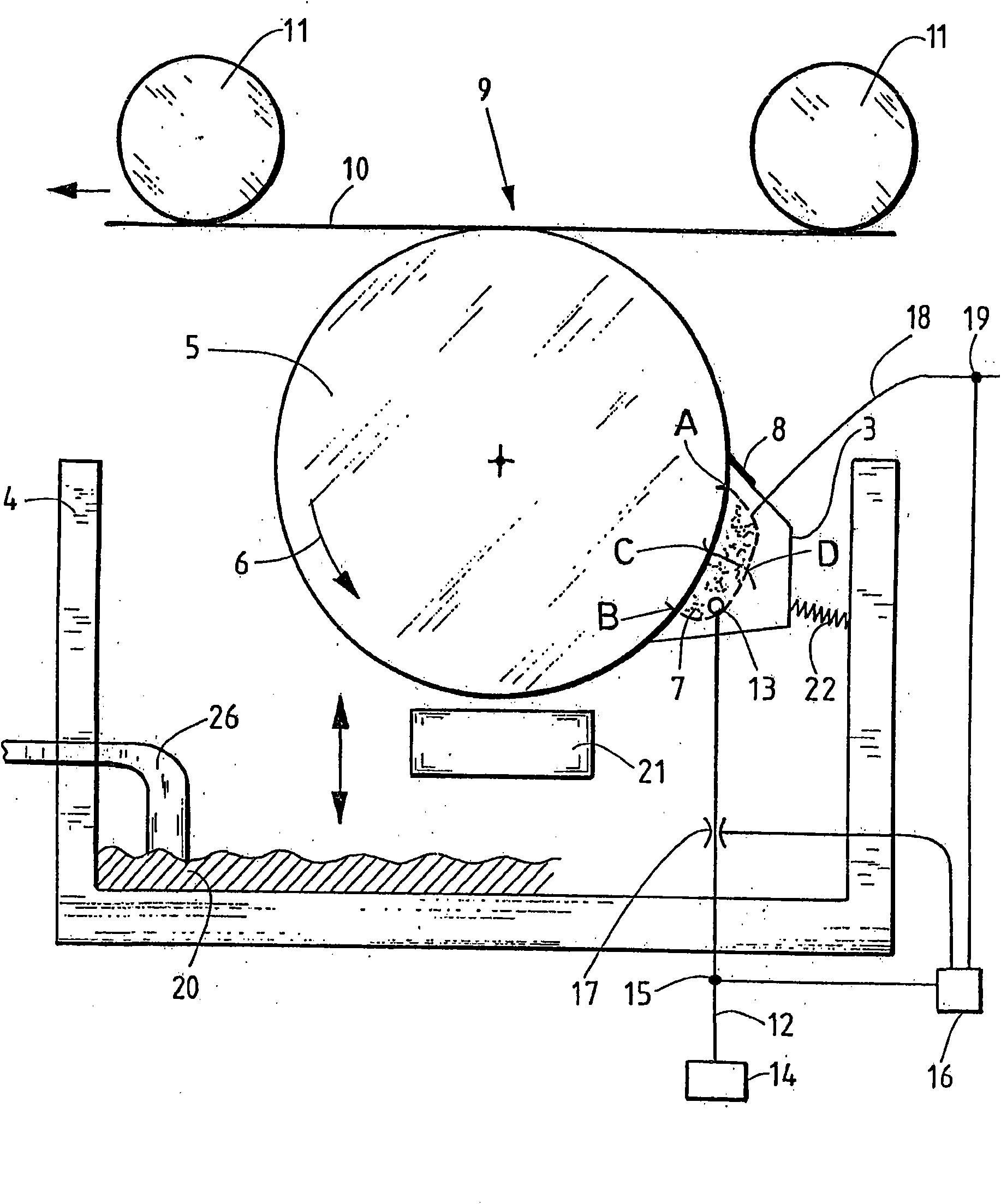 Application of glue to strips of material for the tobacco processing industry