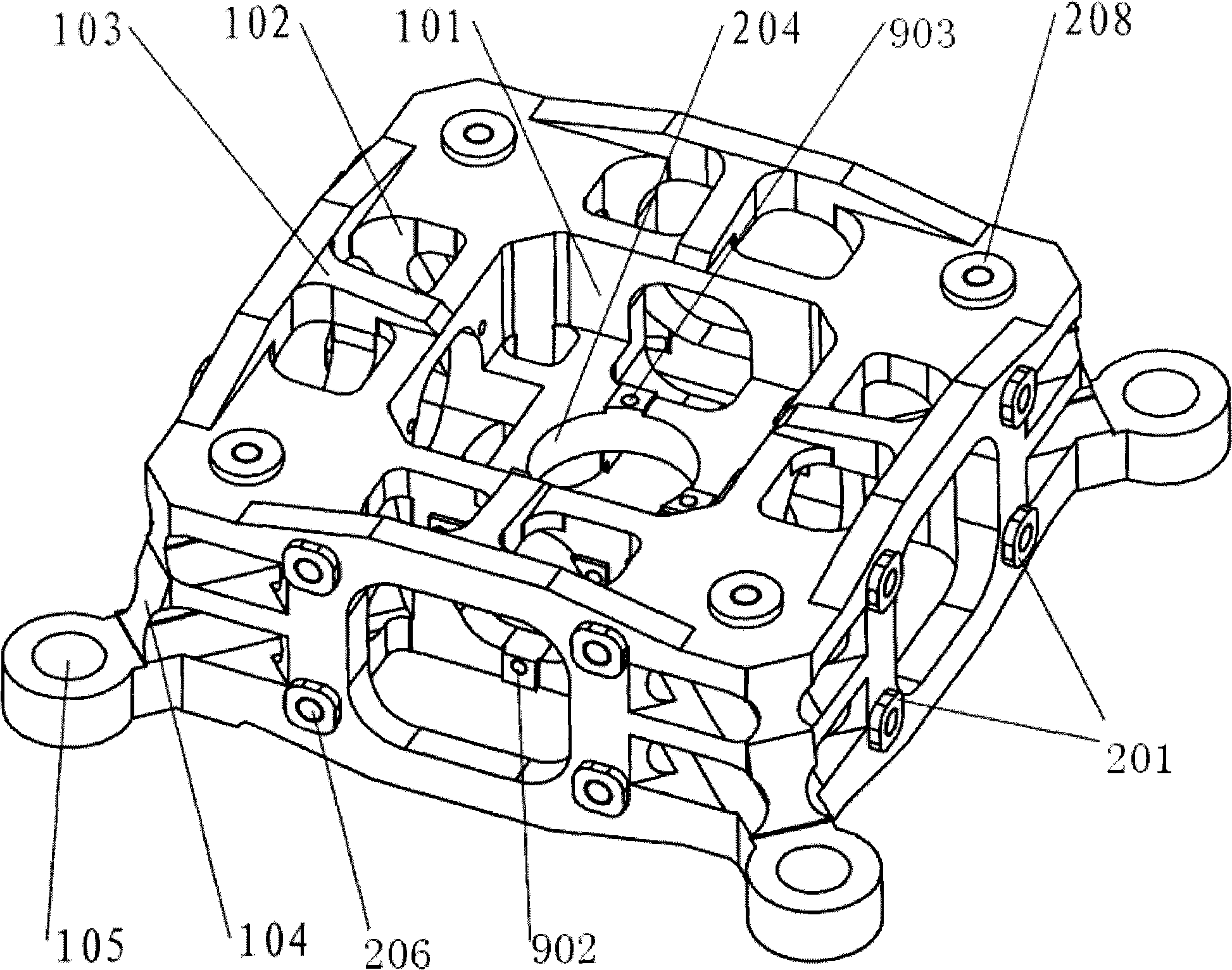 Three axis optical fibre gyro system integrated mounting cage