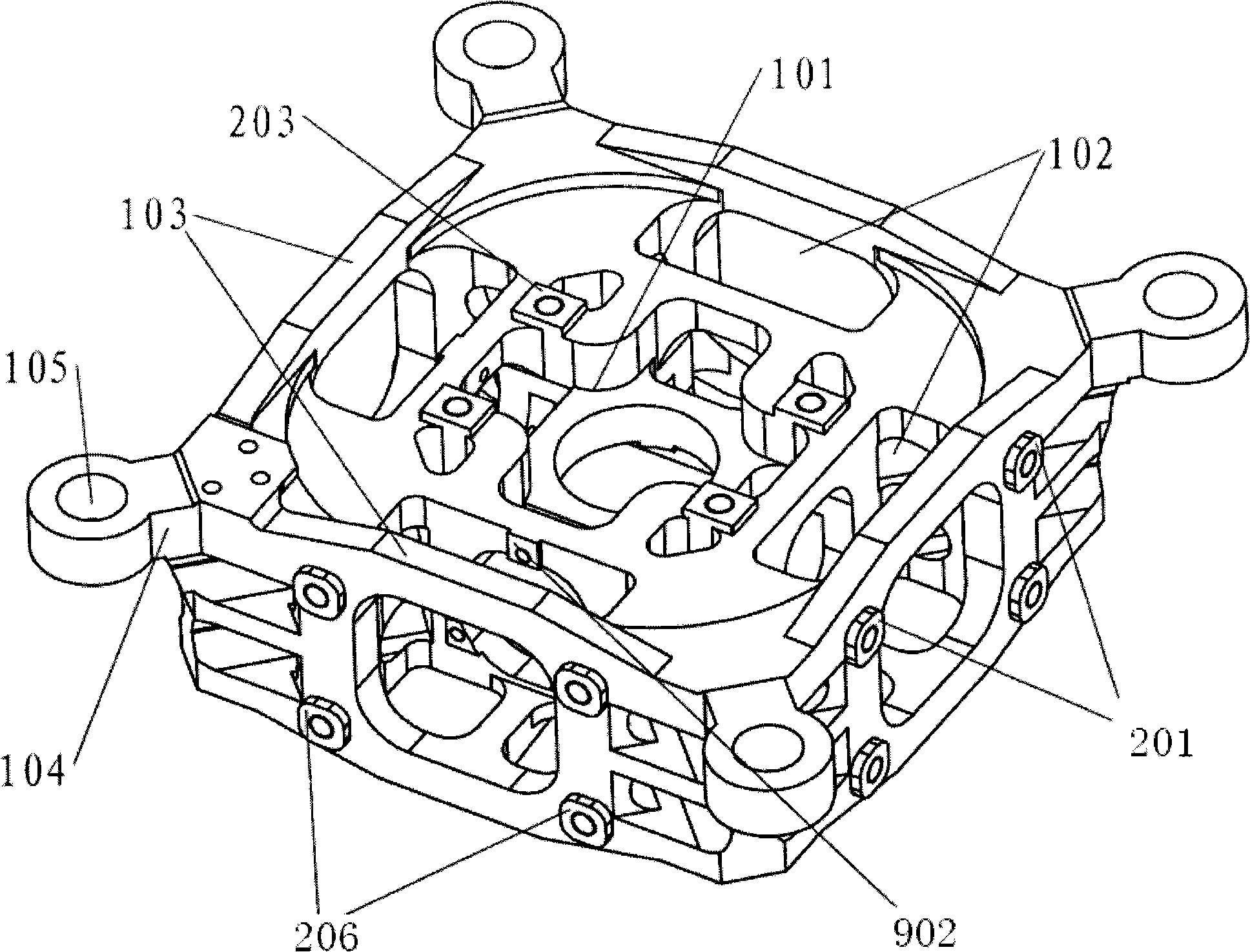 Three axis optical fibre gyro system integrated mounting cage