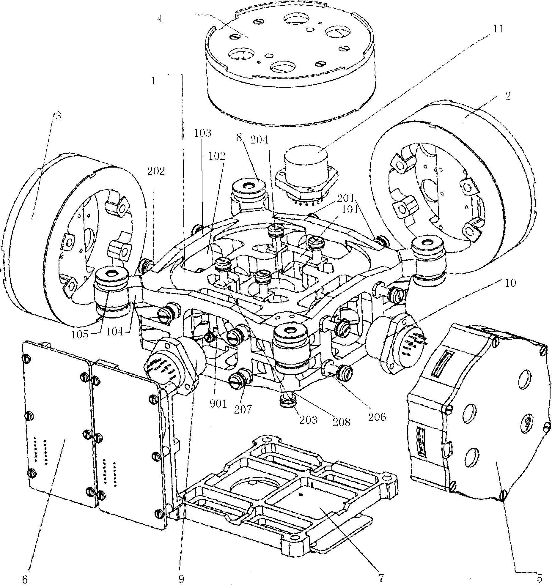 Three axis optical fibre gyro system integrated mounting cage