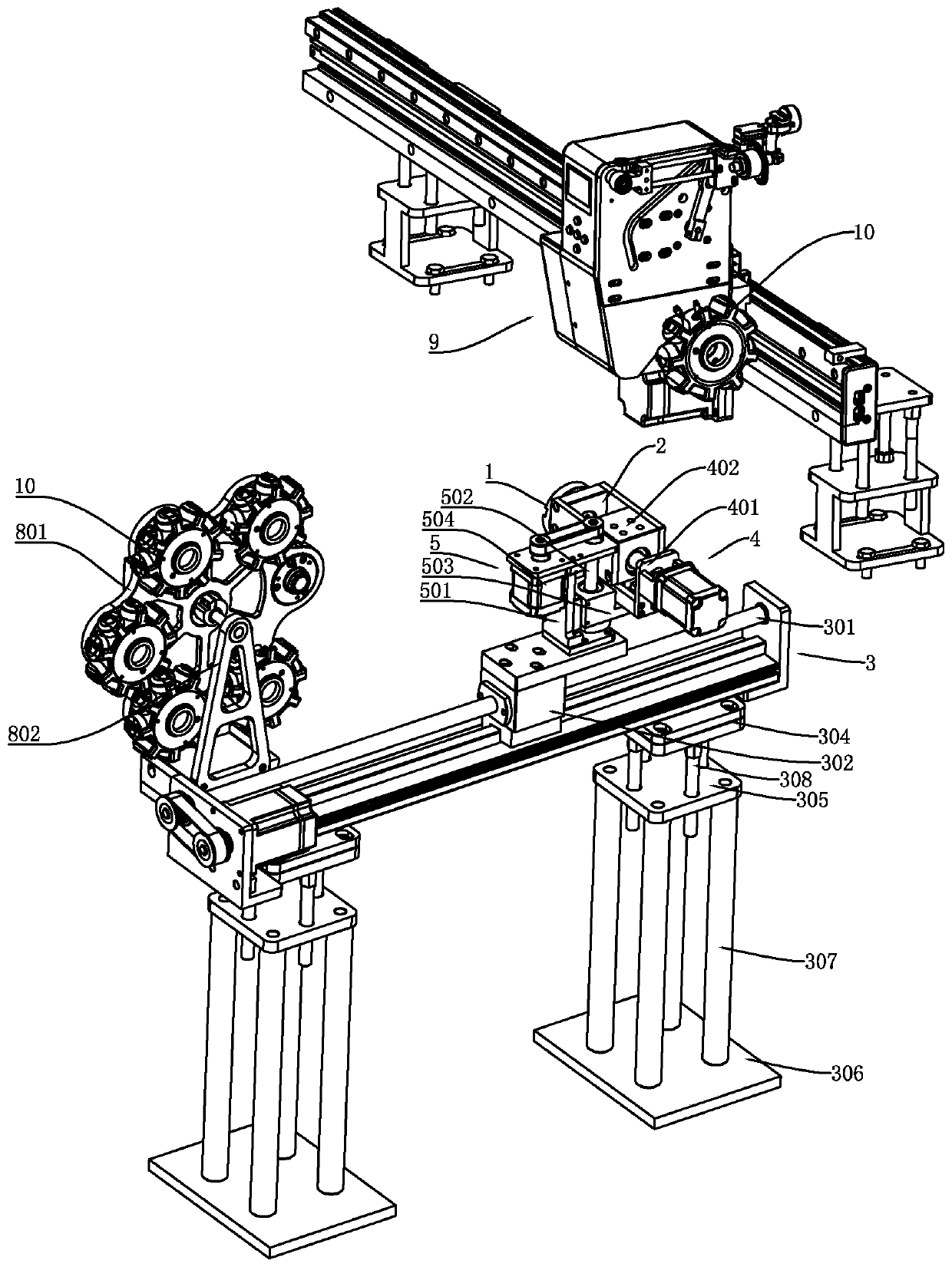 Automatic material change device for bobbin case storage tray