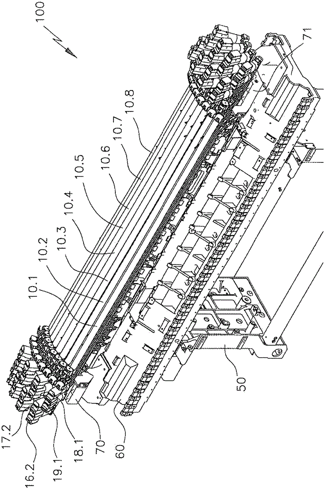 Yarn guide rail unit, flat knitting machine, and method of equipping the flat knitting machine