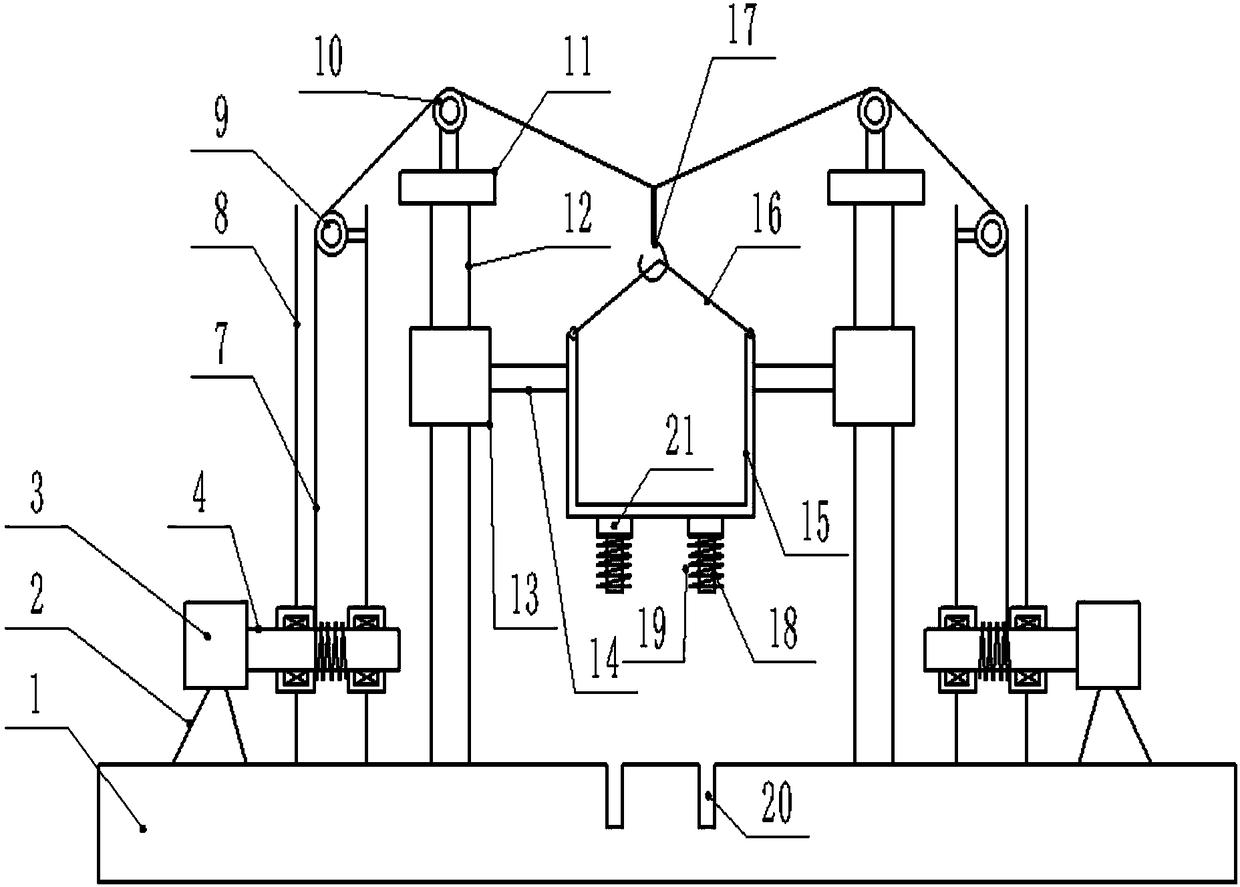 Lifting object stage controlled by pulleys in building machinery