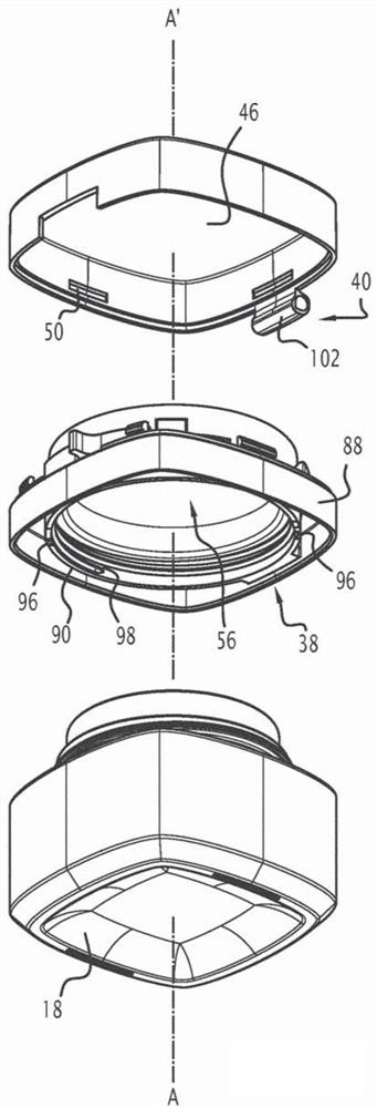 Closure assembly for container containing product, related packaging device and method