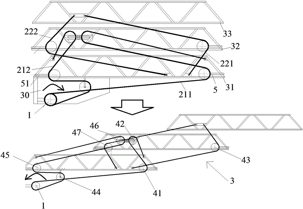 Winch driven expansion and retraction technique and engineering mechanical equipment