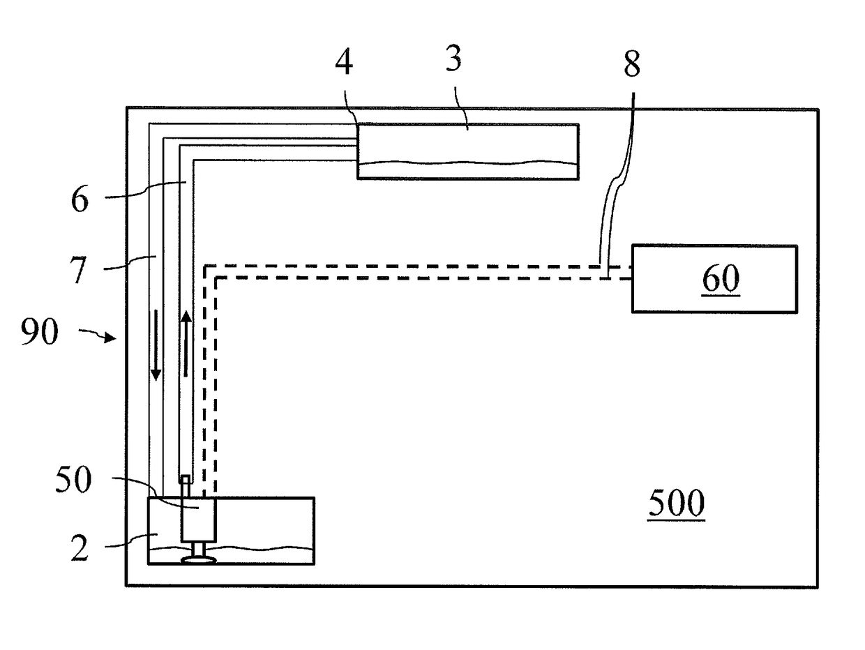 Method for collecting condensate inside an apparatus, apparatus equipped with a condensate collection system and motor-pump assembly intended for a condensate collection system