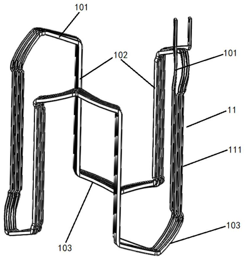 Flat wire continuous wave winding structure, stator with same, motor and vehicle