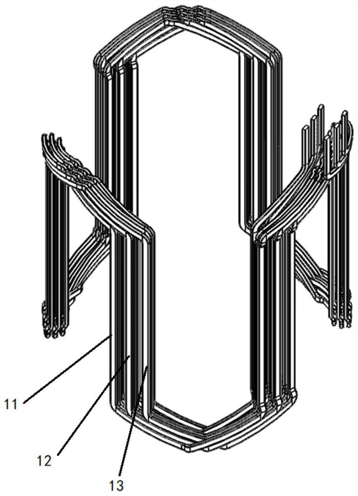 Flat wire continuous wave winding structure, stator with same, motor and vehicle