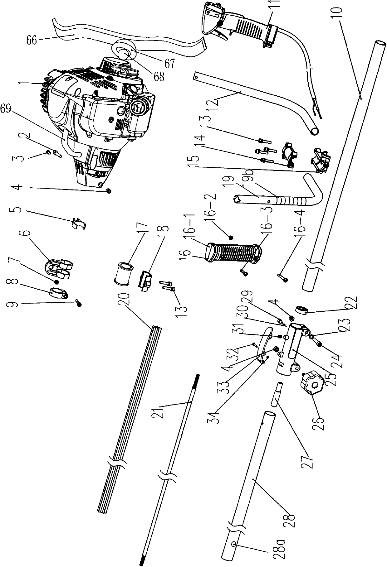 Low-emission gasoline grass trimmer