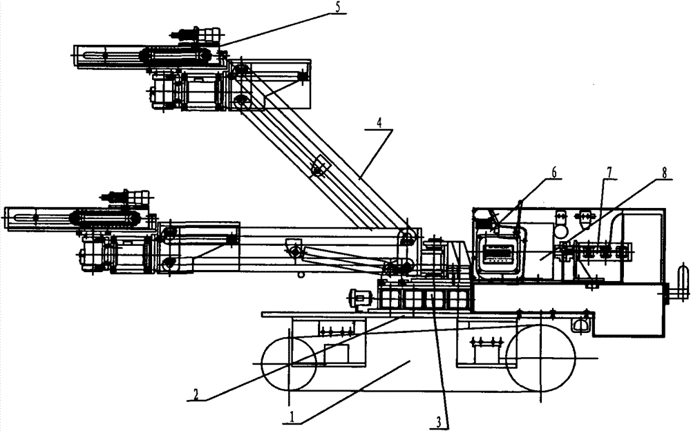 Movable three-arm top-assisting anchor rod and anchor cable construction drill carriage