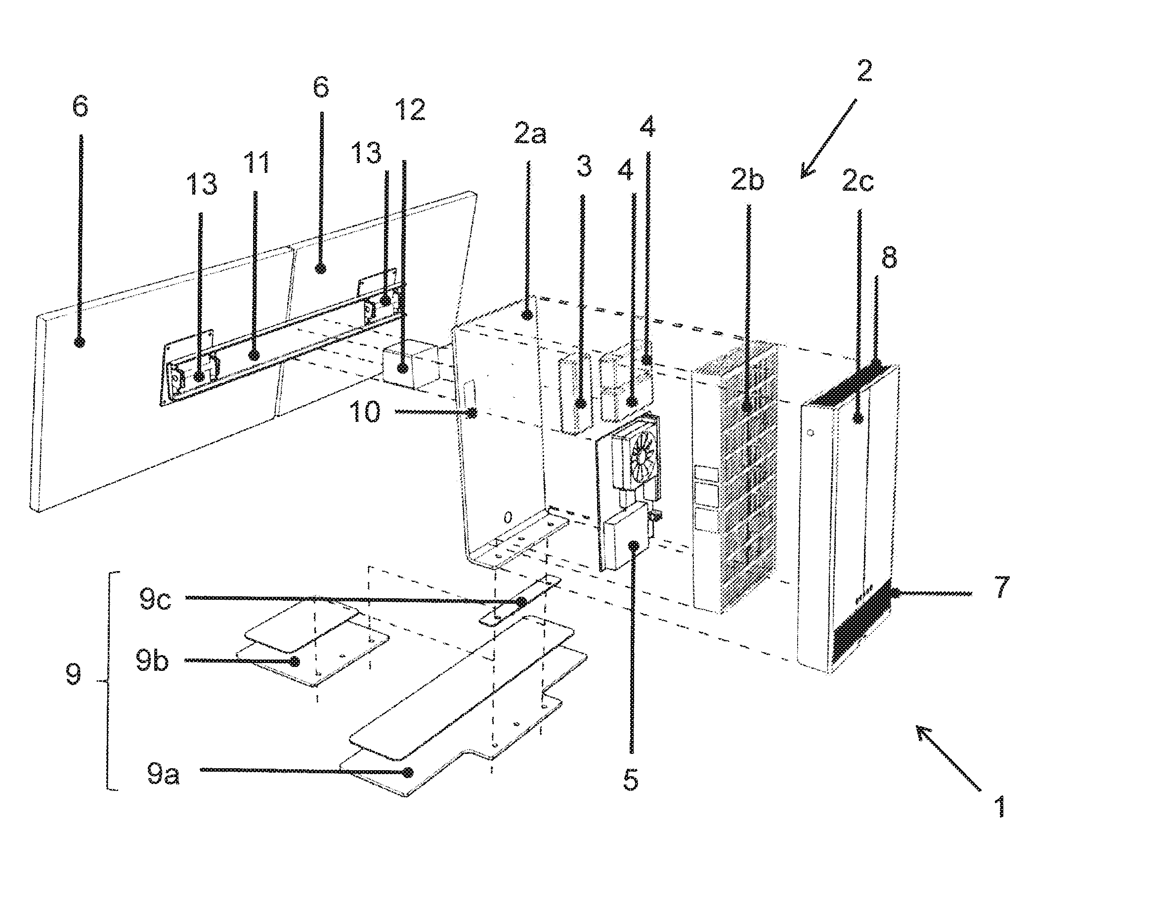 Screen rack for two screens with a case for electric components