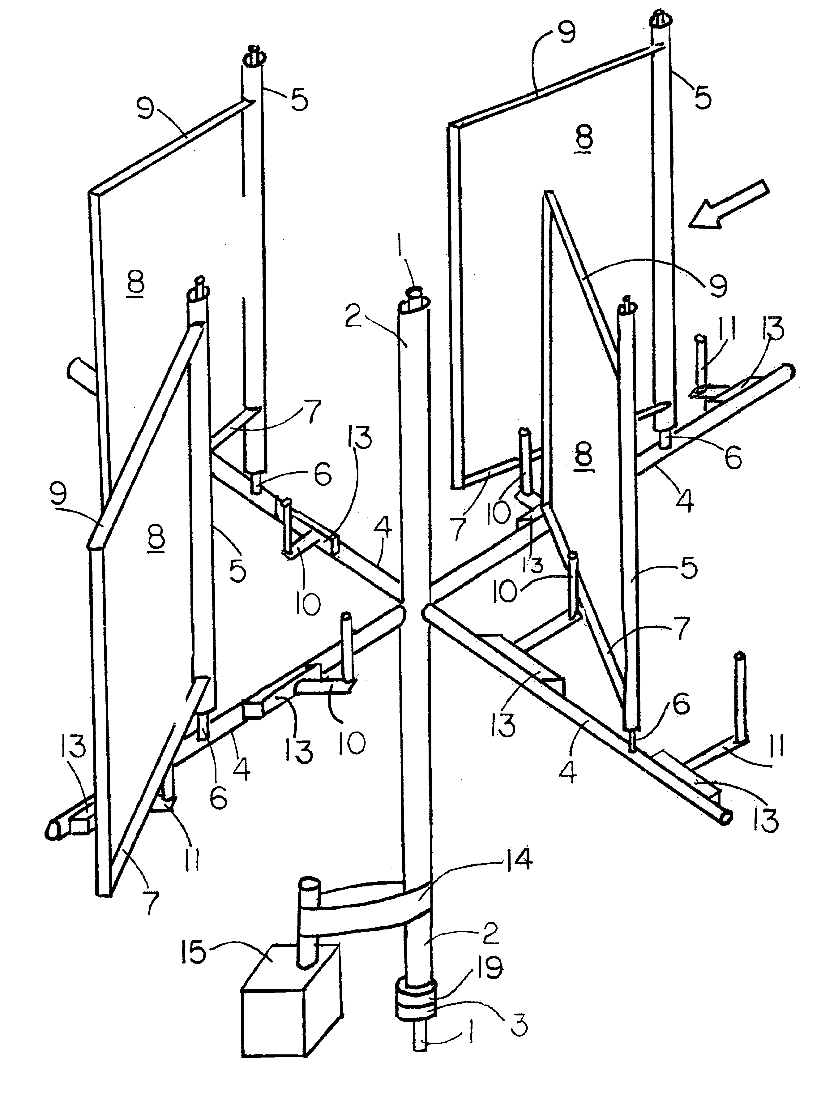 Vertical axis wind turbine with controlled gybing