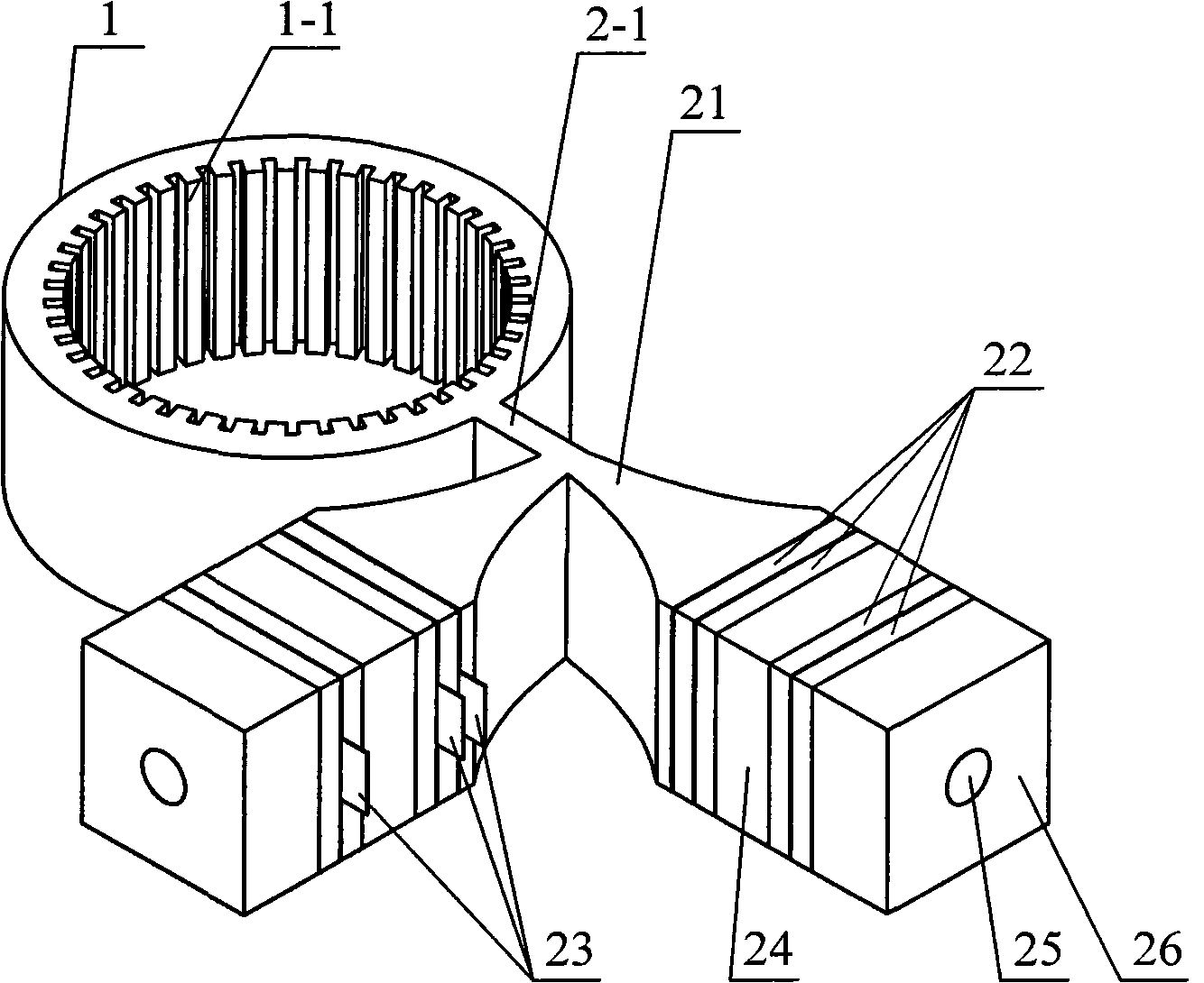 Orthogonal transducer type cylindrical traveling-wave ultrasonic motor vibrator