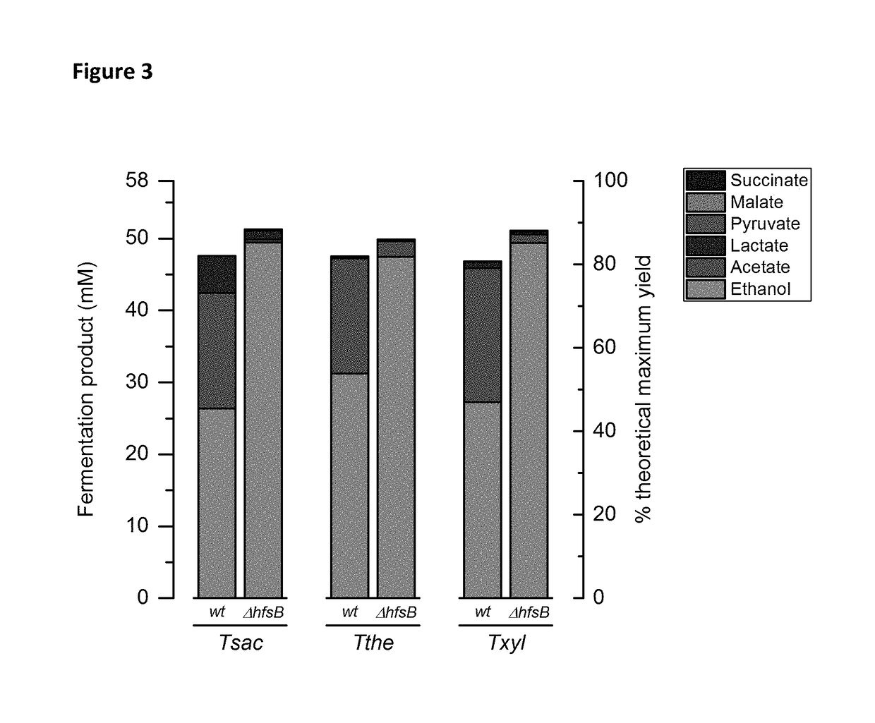 Increased ethanol production by thermophilic microorganisms with deletion of individual hfs hydrogenase subunits