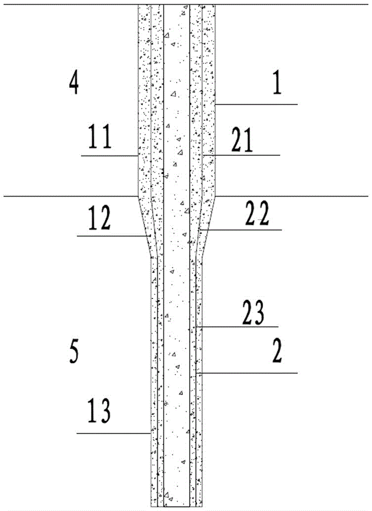 Upper-expansion cement composite pile