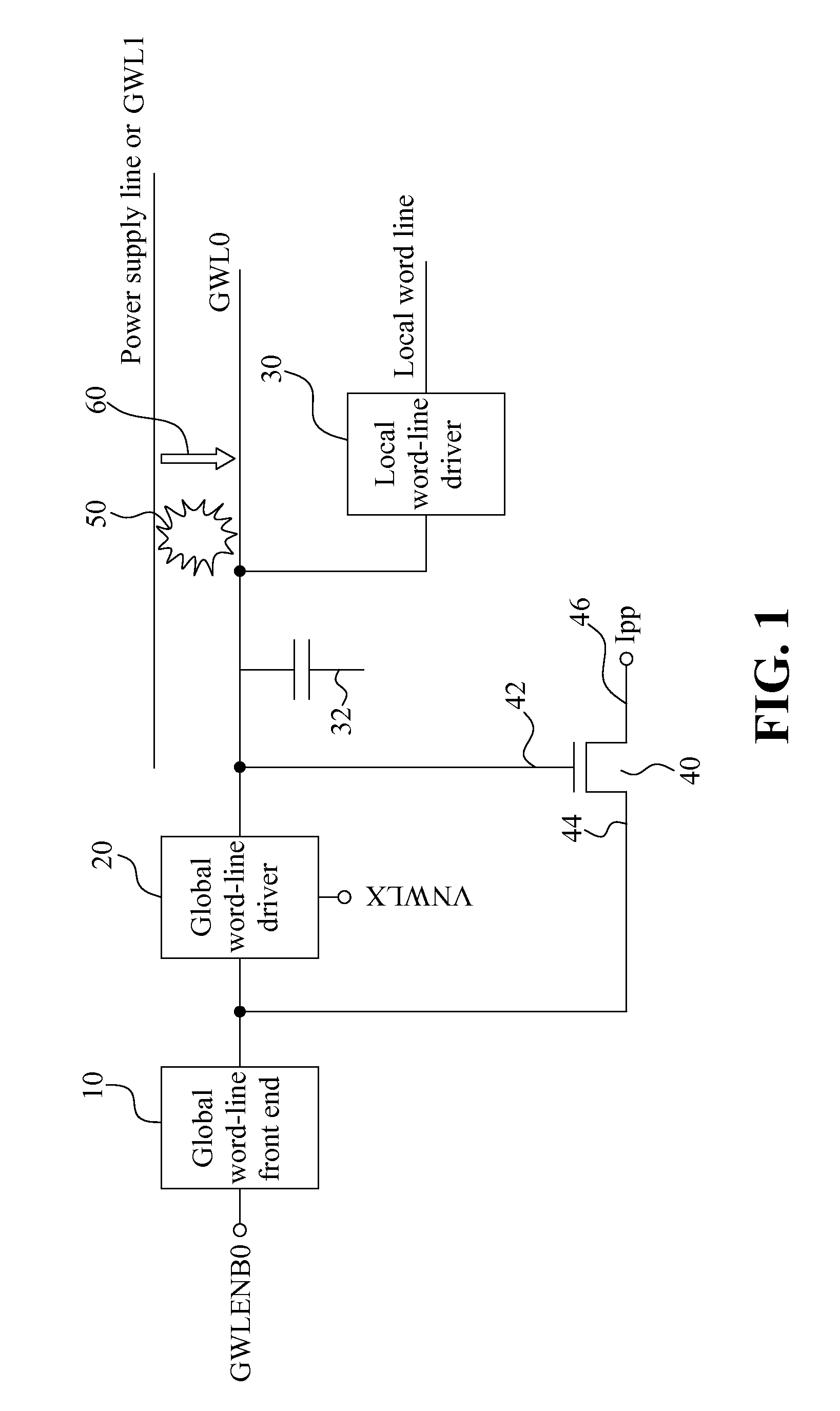 Device for detecting defective global word line