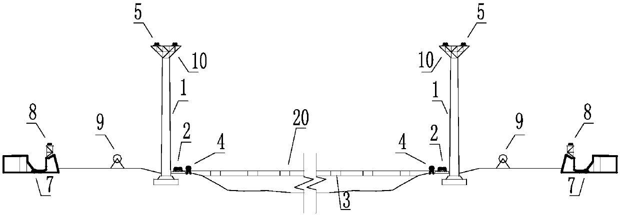 Catwalk cable erecting and hauling system for unnavigable waters and quick catwalk erecting method