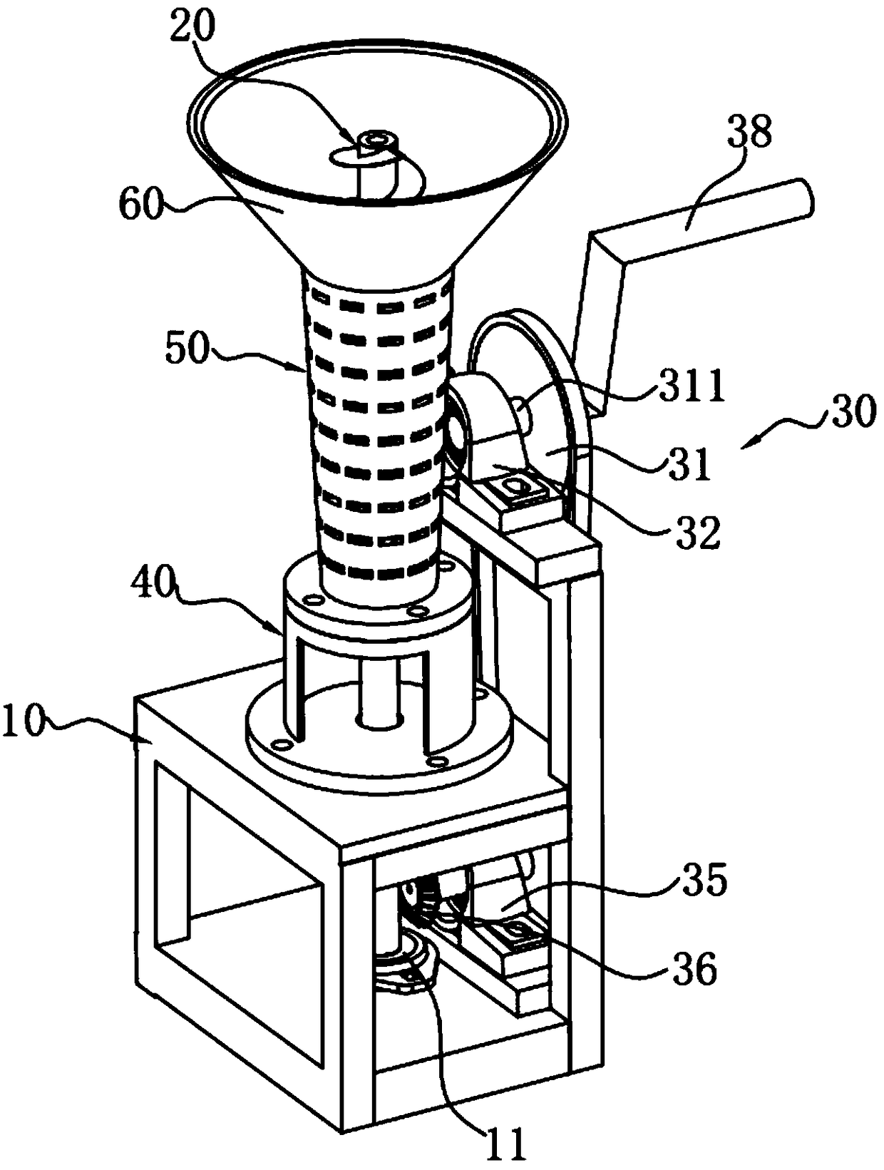 Hand-cranking type water chestnut peeler