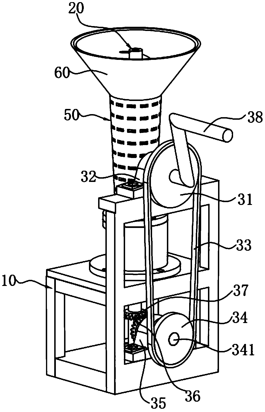 Hand-cranking type water chestnut peeler