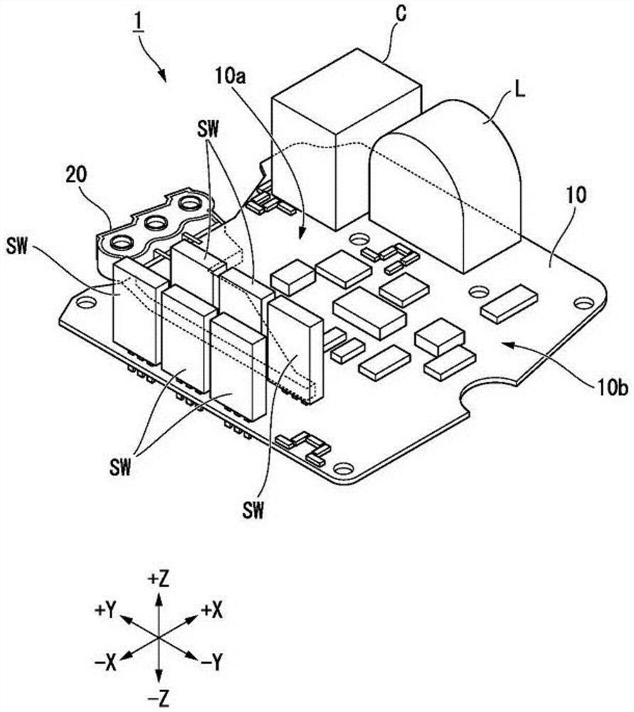 Circuit board for power conversion, and electric compressor