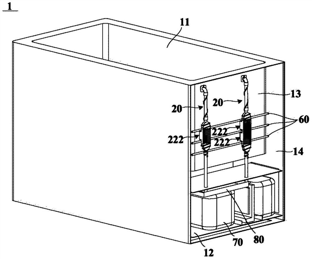 Airflow dehumidification module for refrigerating and freezing devices and refrigerating and freezing devices