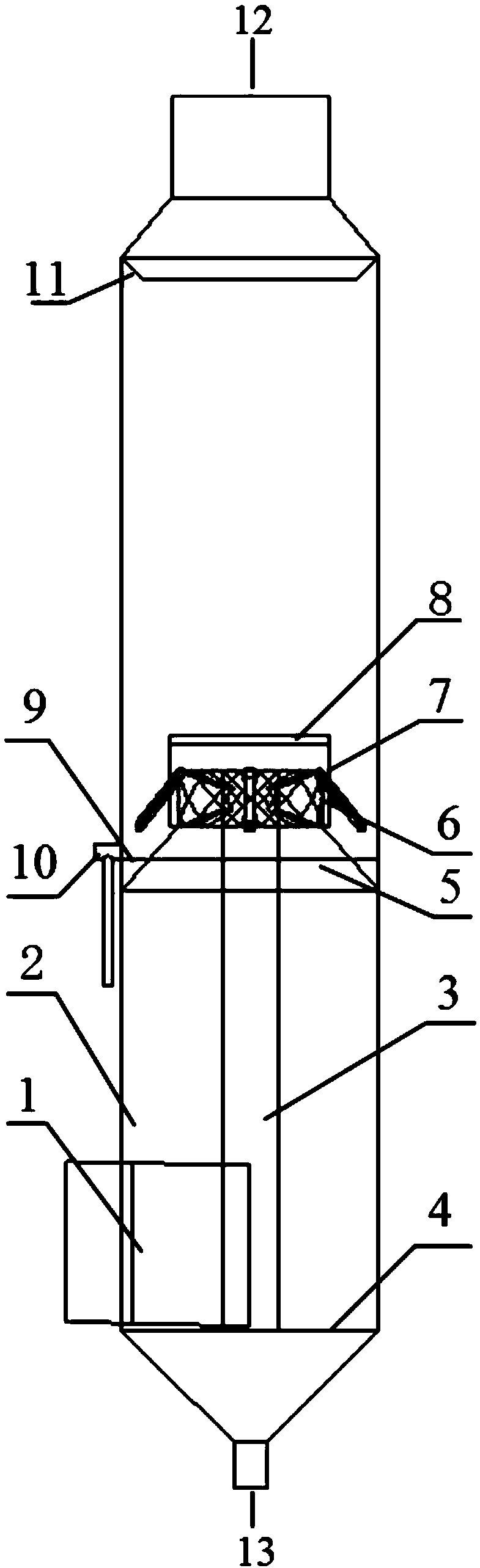 Efficient revolving furnace gas rotational flow dewatering device and dewatering method thereof