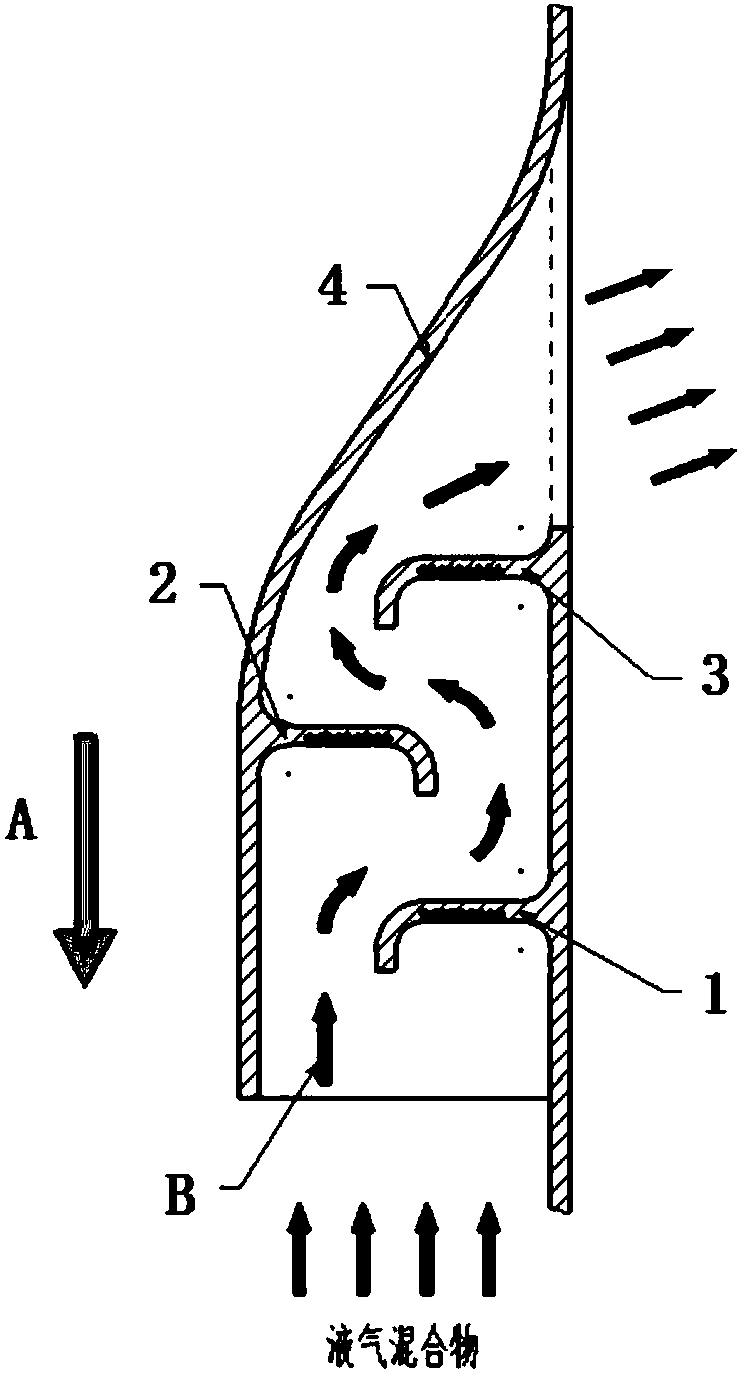 Stamping type liquid-gas separation device