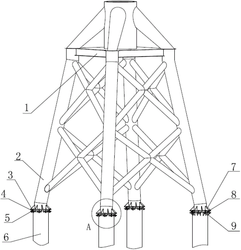 Fixed levelling structure for foundation installation of offshore wind turbine jackets