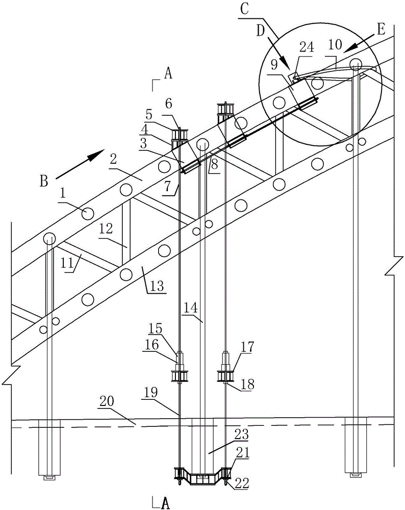 Hoop type tool suspender device for changing steel pipe truss concrete arch bridge suspender