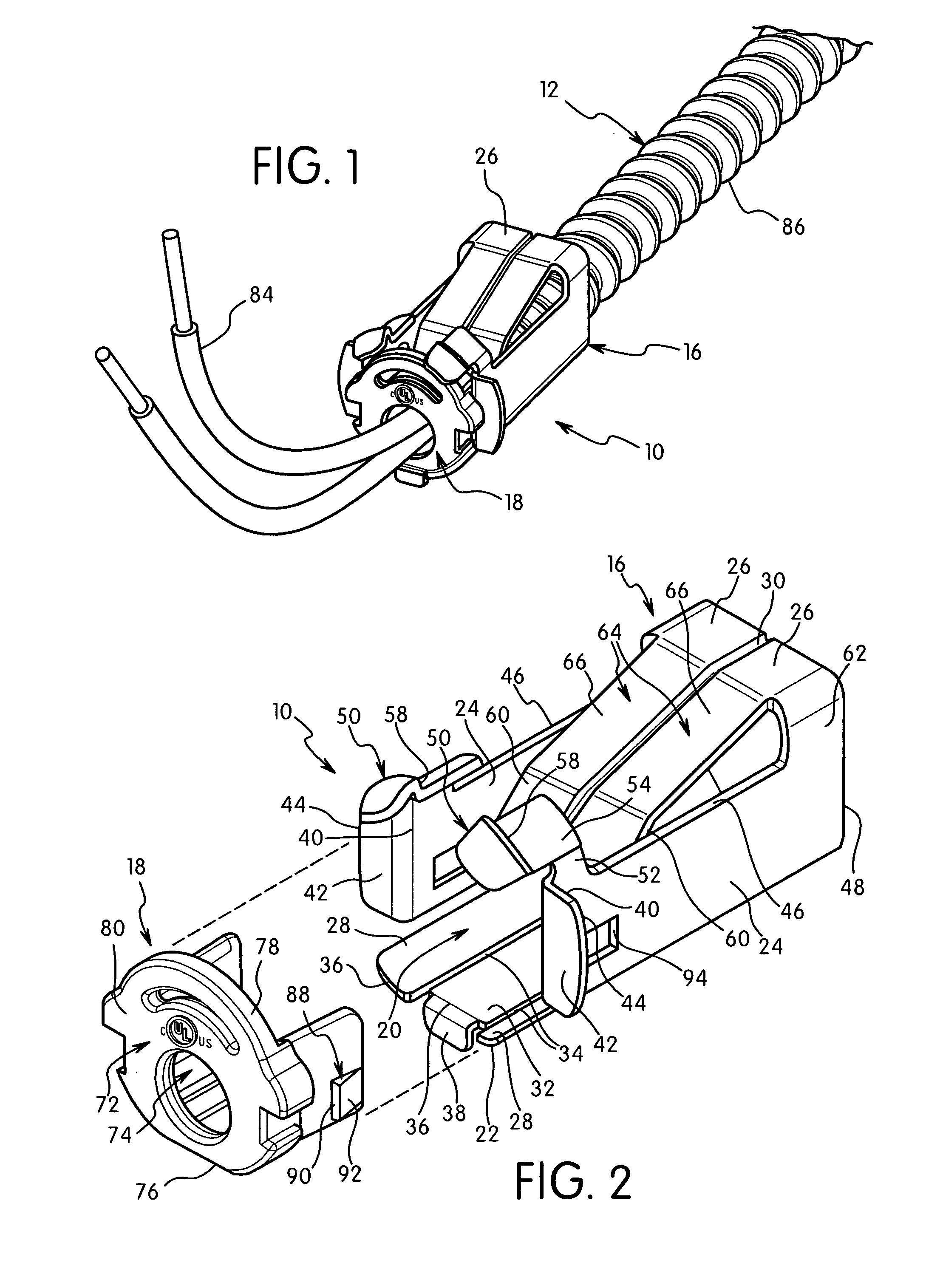 One-piece electrical cable connector having a retaining spring