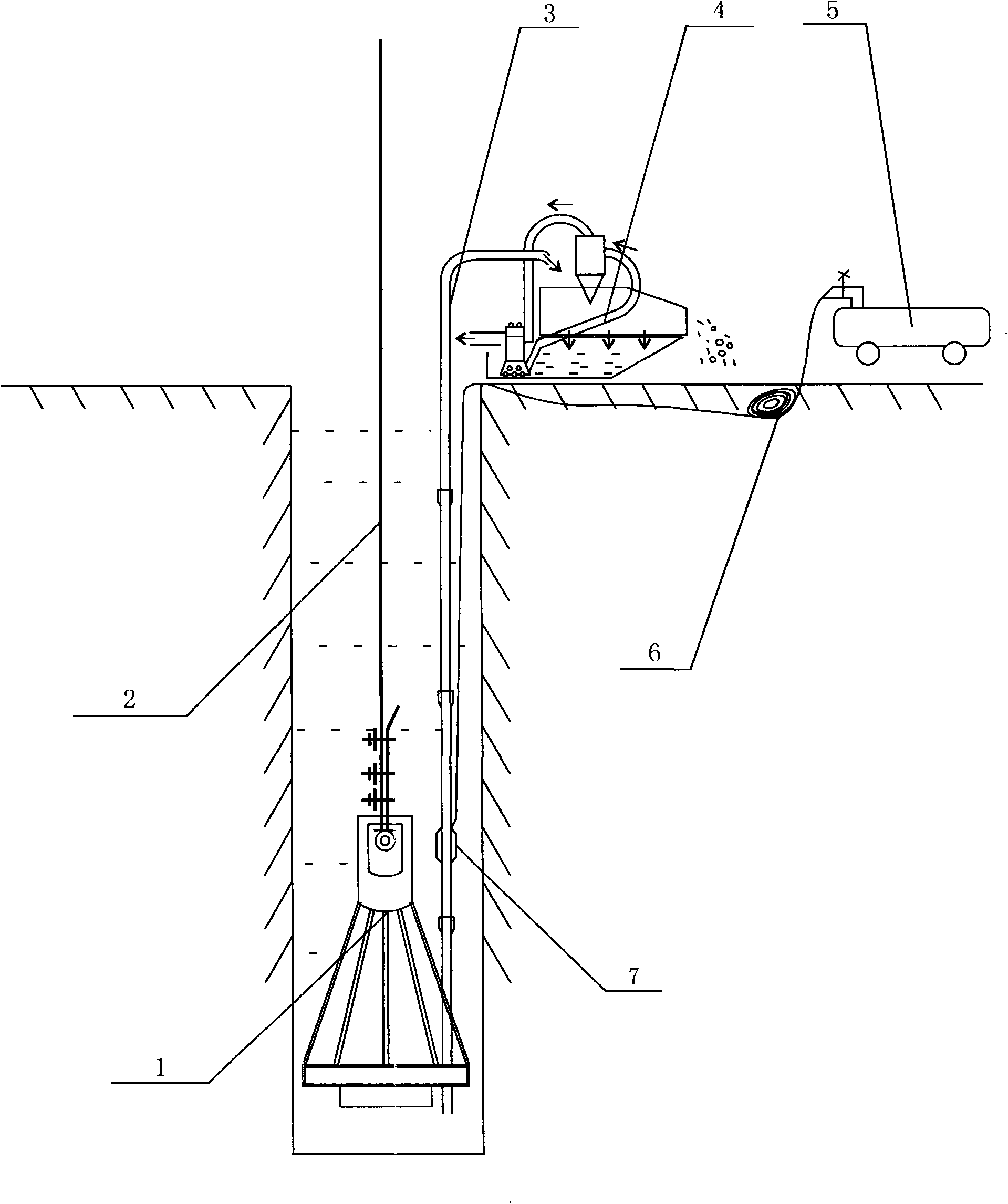 Reverse circulation construction technique and apparatus of single rope impact drill