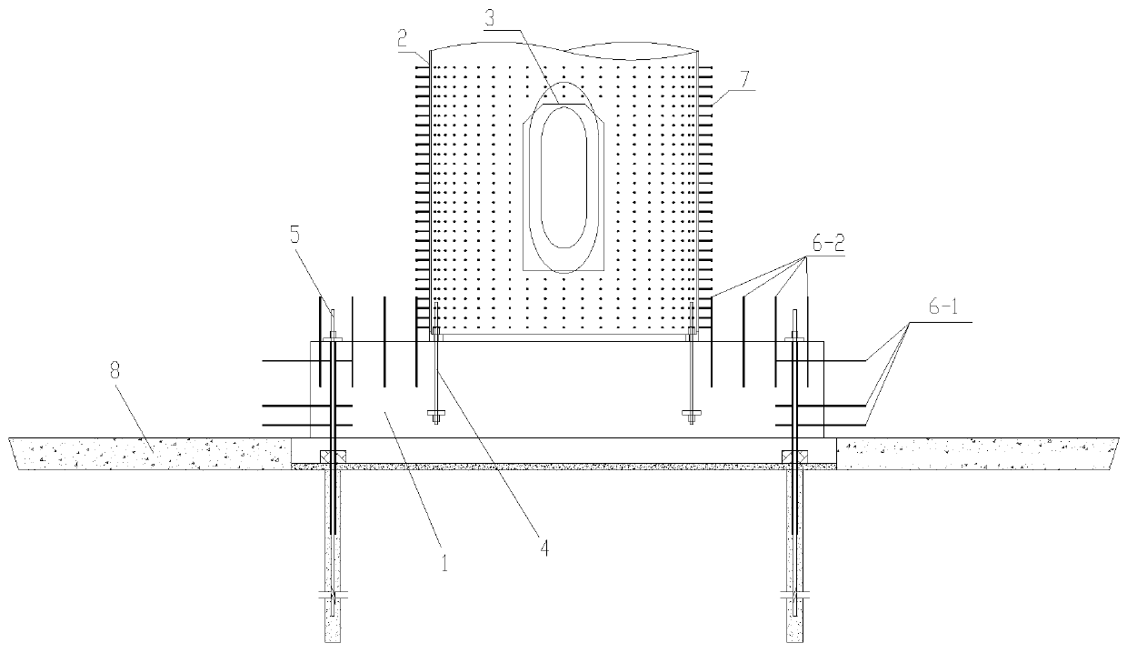 Reinforced structure and method of P and H type rock bolt fan foundation