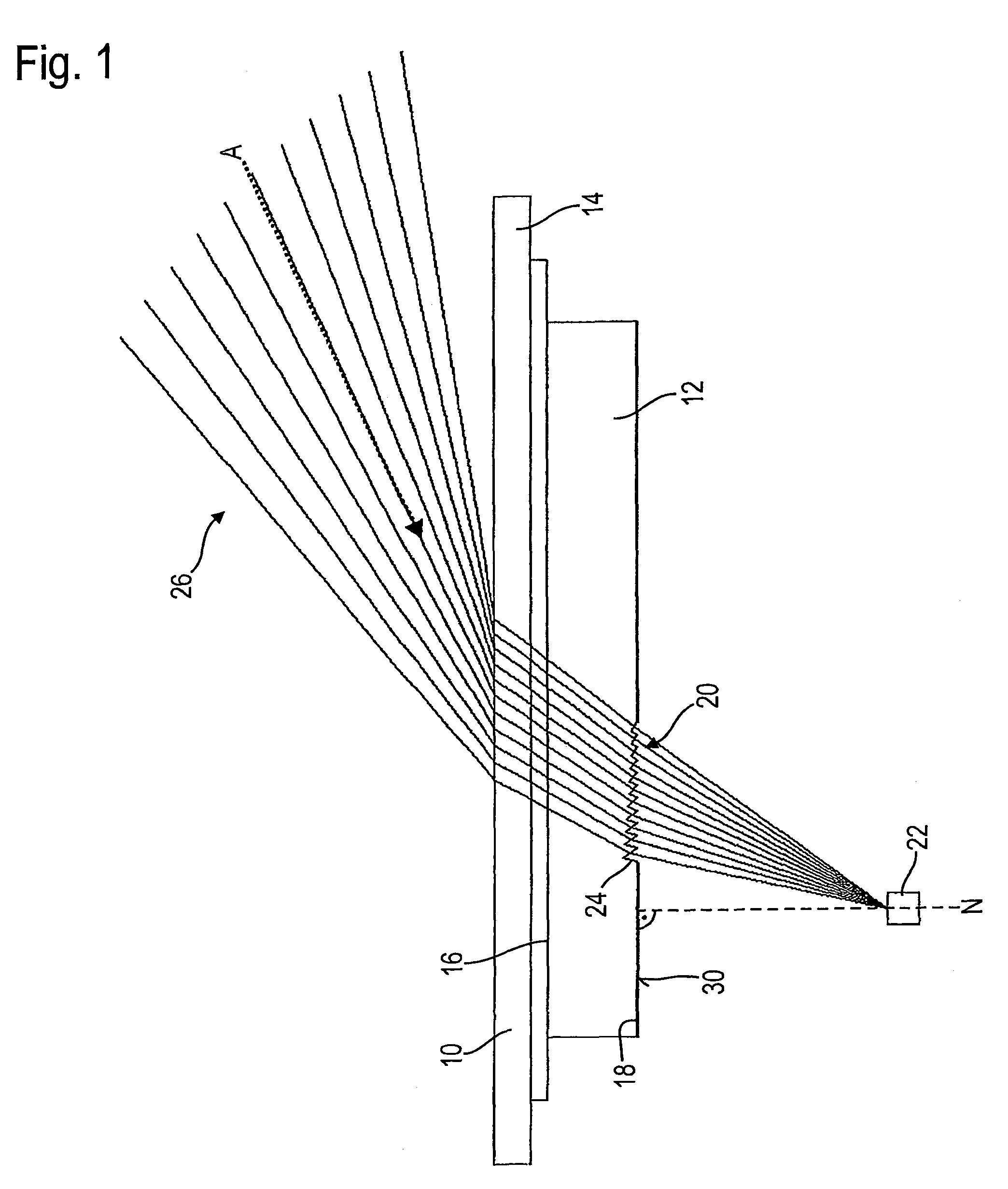 Optical sensing device for detecting ambient light in motor vehicles comprising a prism structure having a plurality of prisms designed to direct rays of a specific ambient light beam